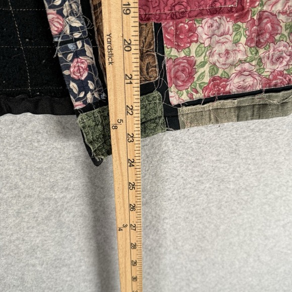 Vintage Patchwork Jacket Womens Medium Black Floral Open Handmade - Picture 10 of 10